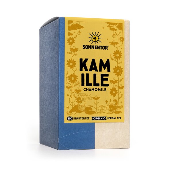 Kamille Tee bio im Kannenbeutel - Verpackung mit kleinen Illustrationen der Kamille
